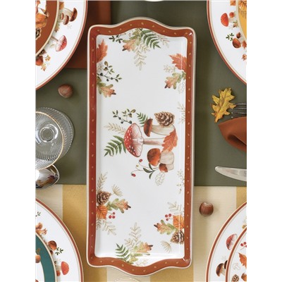 Блюдо, 35х15 см, фарфор P, белое, прямоугольное, Грибы и листья, Autumn Breeze