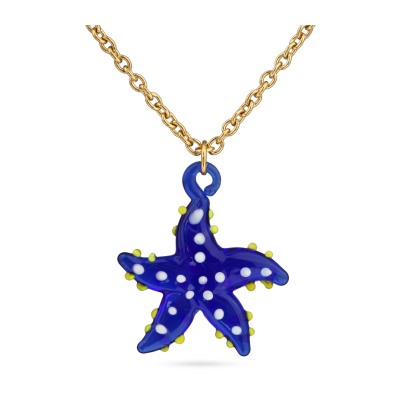 Кулон Морская звезда (муранское стекло синее; покрытие золото) 90см