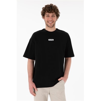 Erkek Oversize Fit Bisiklet Yaka Siyah Tişört