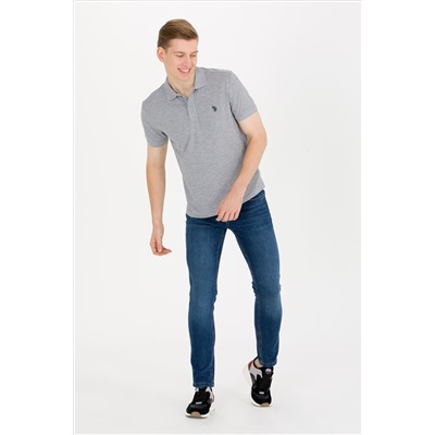 Erkek Gri Melanj Basic Polo Yaka Tişört