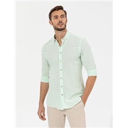 Yeşil Slim Fit Uzun Kollu Gömlek