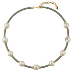 Колье Гевея (Майорка 14мм медовая роса, каучук оливковый; покрытие золото) 42-47см, Есть комплект