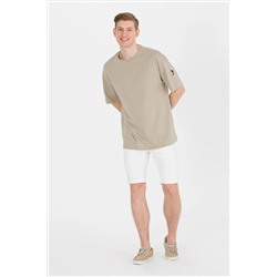 Erkek Haki Comfort Long Bisiklet Yaka Tişört
