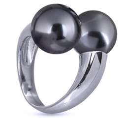 Кольцо Дуэт (Майорка 14мм темно-серая; покрытие родий), Есть комплект