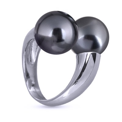 Кольцо Дуэт (Майорка 14мм темно-серая; покрытие родий), Есть комплект