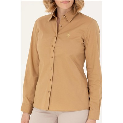 Kadın Camel Uzun Kollu Basic Gömlek