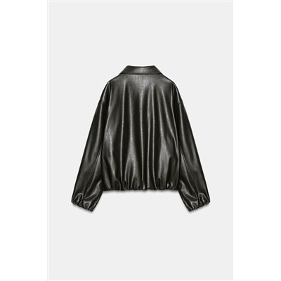 LEATHER EFFECT JACKET WITH ELASTICATED DETAILS