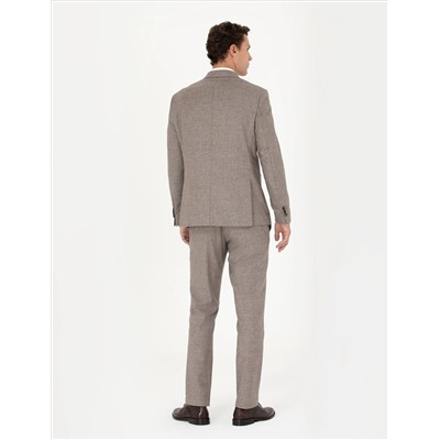 Açık Kahverengi Slim Fit Yün Karışımlı Takım Elbise