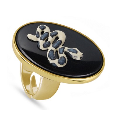 Кольцо Змея (эмаль черная, серая; покрытие золото)