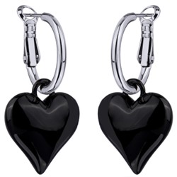 Серьги Сердцебиение (2, 5см, эмаль черная; покрытие родий), Есть комплект