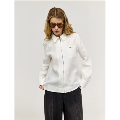 Белая рубашка изо льна на молнии