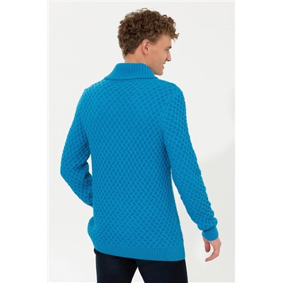 Erkek Kobalt Melanj Şal Yaka Triko Kazak