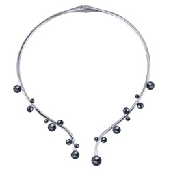 Колье Просекко (Майорка 4-10мм темно-серая; покрытие родий), Есть комплект