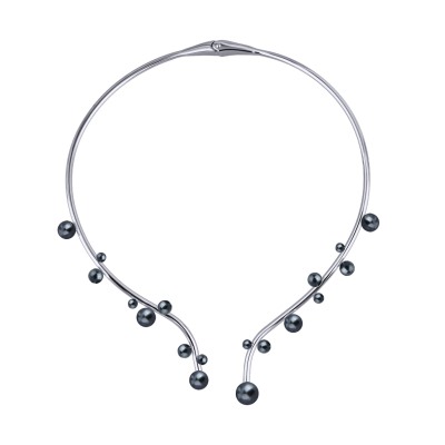 Колье Просекко (Майорка 4-10мм темно-серая; покрытие родий), Есть комплект