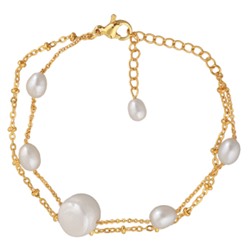 Браслет (жемчуг 7-11мм белый; покрытие золото) 16-20см, Есть комплект