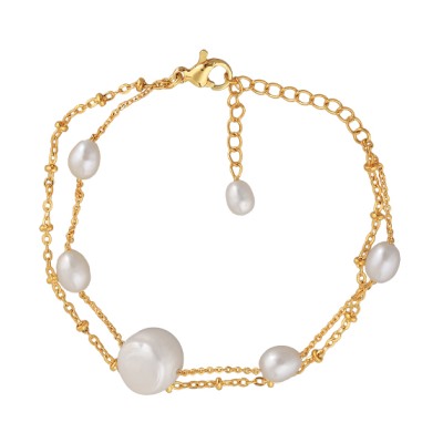 Браслет (жемчуг 7-11мм белый; покрытие золото) 16-20см, Есть комплект