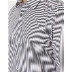 Siyah Slim Fit Çizgili Uzun Kollu Gömlek