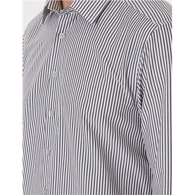 Siyah Slim Fit Çizgili Uzun Kollu Gömlek