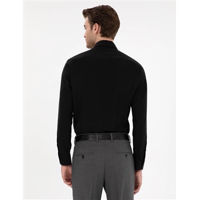 Siyah Slim Fit Uzun Kollu Basic Gömlek