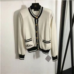 Balmai, высококачественная 100% шерсть, вышитые буквы на карманах, вязаный кардиган с длинными рукавами и круглым вырезом на пуговицах в виде головы льва, белый, синий, SML, [размер M; ширина плеч 36, обхват груди 98, длина рукава 60, длина 52