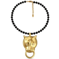 Колье Пантера (кристаллы SW, агат черный 8мм; покрытие золото) 42-47см, Есть комплект
