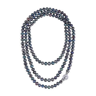 Колье (жемчуг бензиновый 8-9мм, фианит; покрытие родий) 140см, Есть комплект