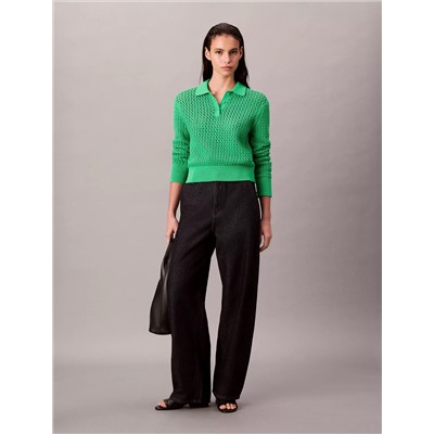 Open Stitch Polo Sweater