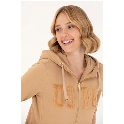 Kadın Kum Kapüşonlu Basic Sweatshirt