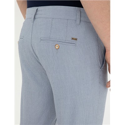 Açık Mavi Slim Fit Gofre Bağcıklı Kanvas Pantolon