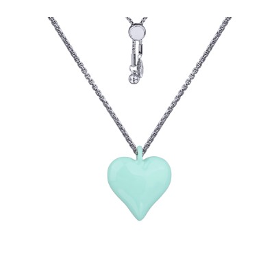 Кулон Сердцебиение (1, 6см, эмаль морская свежесть; покрытие родий) 82см, Есть комплект