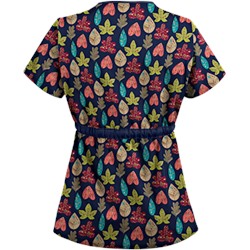 UA Leaf Of Faith Navy Print Mock Wrap Scrub Top