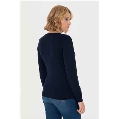 Kadın Lacivert V - Yaka Basic Kazak