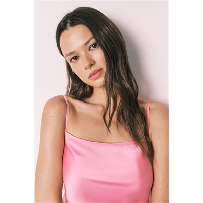 Camisón midi tirantes satén rosa