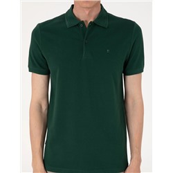 Koyu Yeşil Slim Fit %100 Pamuk Polo Yaka Basic Tişört