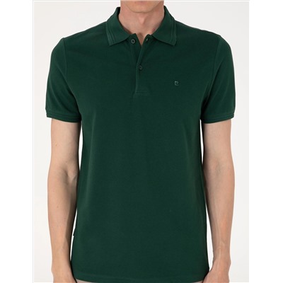 Koyu Yeşil Slim Fit %100 Pamuk Polo Yaka Basic Tişört