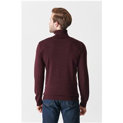 Bordo Tam Balıkçı Yaka Tüylenmeyen Triko Kazak