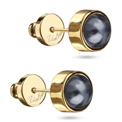 Пусеты Теннис (Майорка темно-серая 6мм; покрытие золото), Есть комплект