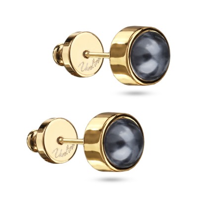 Пусеты Теннис (Майорка темно-серая 6мм; покрытие золото), Есть комплект