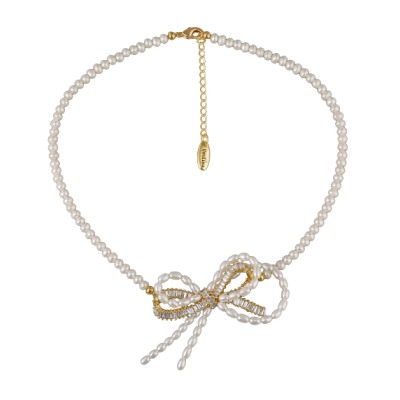 Колье-чокер (жемчуг белый 5мм; покрытие золото) 38-43см