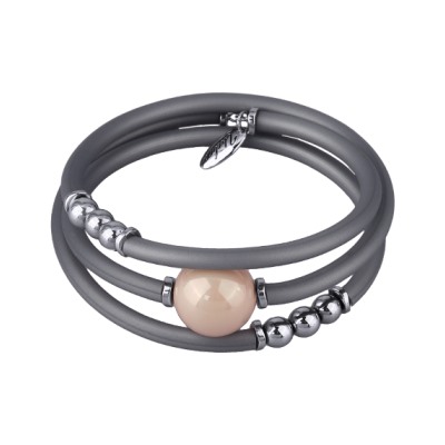 Браслет Гевея (Майорка 16мм розовая, каучук серый; покрытие родий), Есть комплект