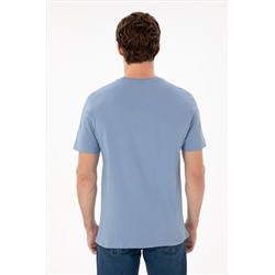 Erkek Regular Fit Bisiklet Yaka Mavi Basic Tişört