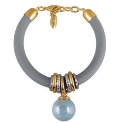 Браслет Гевея (Майорка 16мм голубая, каучук серый; покрытие золото) 19-22см, Есть комплект