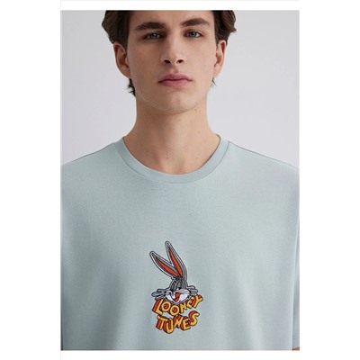 Mavi Bugs Bunny Baskılı Gri Tişört Loose Fit / Bol Rahat Kesim 0612656-70148