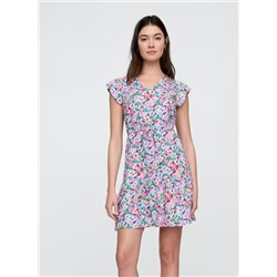 Flutter Sleeve Tie-Waist Mini Dress