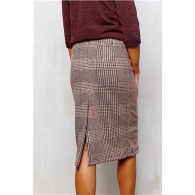 273-1BRN Юбка теплая в клетку миди