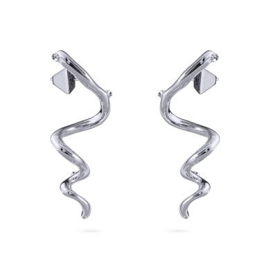 Серьги Локон 4.5см (кристаллы SW белые; покрытие родий), Есть комплект