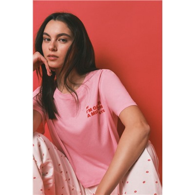 Pijama largo 100% algodón estampado rosa