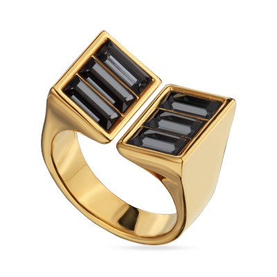 Кольцо Богемия (кристаллы SW темно-серые; покрытие золото), Есть комплект