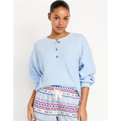 Oversized Cozy Waffle Henley Top