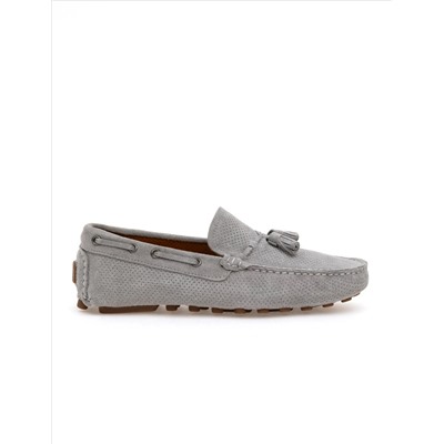 Gri %100 Deri Loafer Ayakkabı